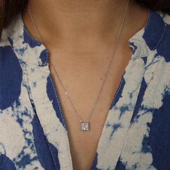 14Kt Gold 1 Ct Lab Grown Princess Cut Diamond Pendant Necklace - Picture 5 of 13